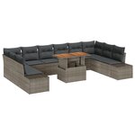 vidaXL Ensemble de canapé de jardin 11 pièces avec coussins gris en rotin poly
