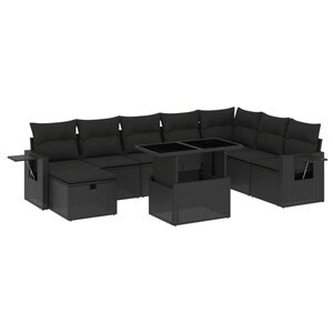 vidaXL Salon de jardin 9 Pièces avec coussins noir résine tressée