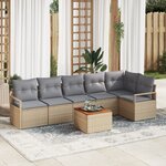 Ensemble de canapé de jardin 7 pièces avec coussins beige poly rattan acacia