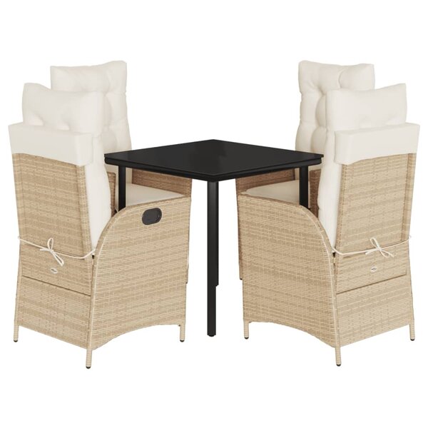 vidaXL Ensemble à manger de jardin avec coussins 5Pièces Beige poly rotin