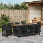 vidaXL Ensemble de Salle à Manger de Jardin de 9 Pièces avec Coussins Noir en Rattan PE