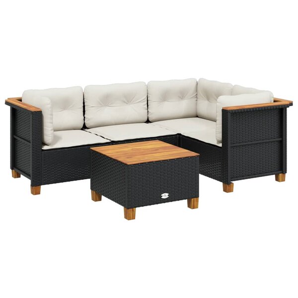 vidaXL Salon de jardin 5 Pièces avec coussins noir résine tressée
