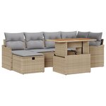 Ensemble de canapés de jardin 7 pièces avec coussins beige poly rattan