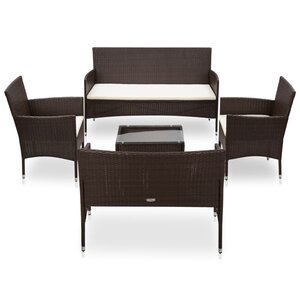 vidaXL Salon de jardin 5 Pièces avec coussins Résine tressée Marron