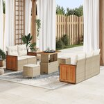 Set de Canapé de Jardin de 8 Pièces avec Coussins Beige Rattan Poly Acacia