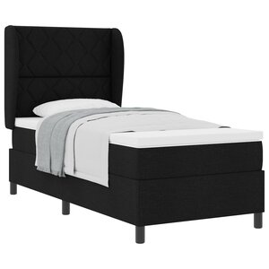 Lit à sommier tapissier avec matelas noir 90x200 cm en tissu