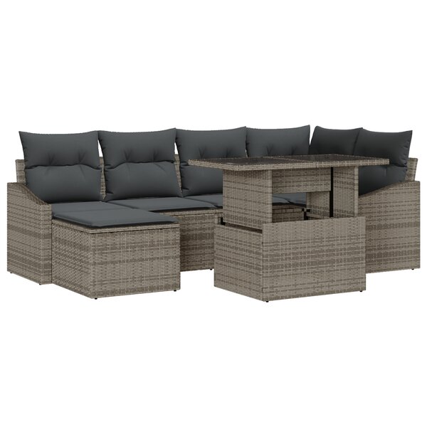 vidaXL Set de Canapé de Jardin 7 Pièces avec Coussins Gris en Poly Rattan