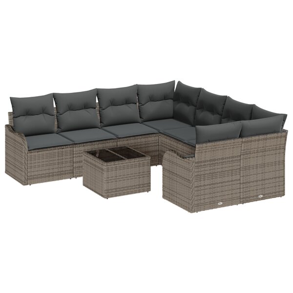 Ensemble de Canapé de Jardin 9 pièces avec Coussins Gris Poly Rattan
