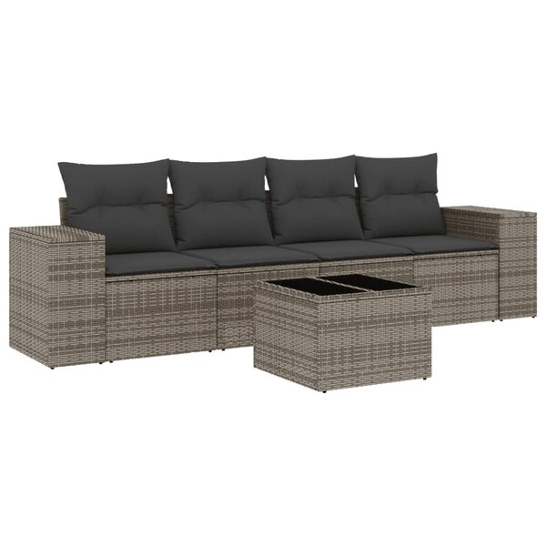 vidaXL Salon de jardin 5 Pièces avec coussins gris résine tressée