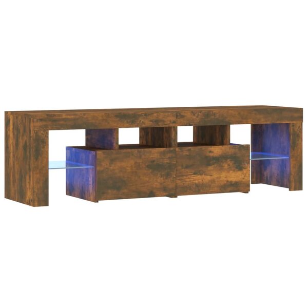 vidaXL Meuble TV avec lumières LED Chêne fumé 140x36 5x40 cm