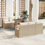 Canapés de Jardin de 7 Pièces avec Coussins Beige en Poly Rattan