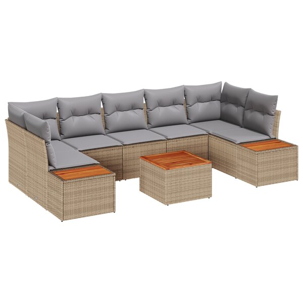 Ensemble de Canapé de Jardin 8 Pièces avec Coussins Beige Rattan Acacia