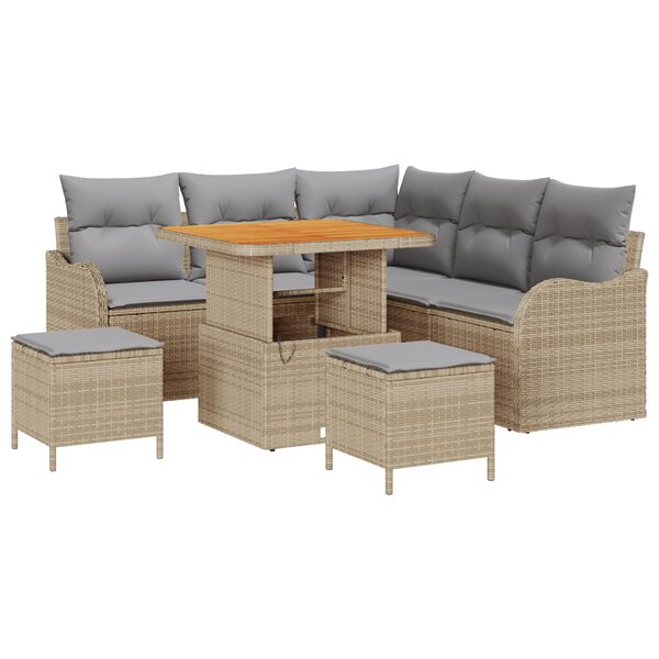 Ensemble de Canapés de Jardin 8 Pièces VidaXL avec Coussins Beige Rotin Poly Acacia