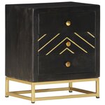 vidaXL Table de chevet Noir et doré 40x30x50cm Bois de manguier massif