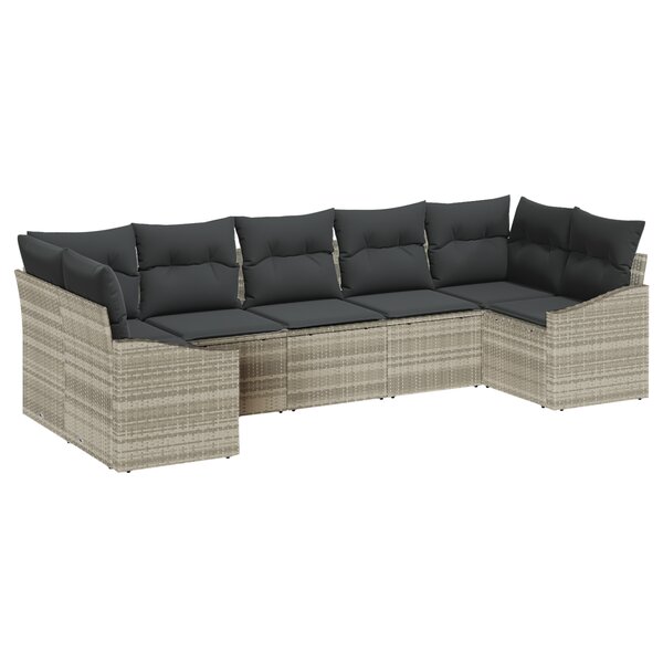 vidaXL Ensemble de salle à manger de jardin 7 pièces avec coussins en poly rotin gris clair