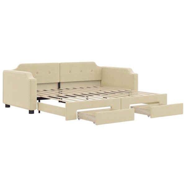 vidaXL Lit de jour avec gigogne et tiroirs sans matelas crème 90x200cm