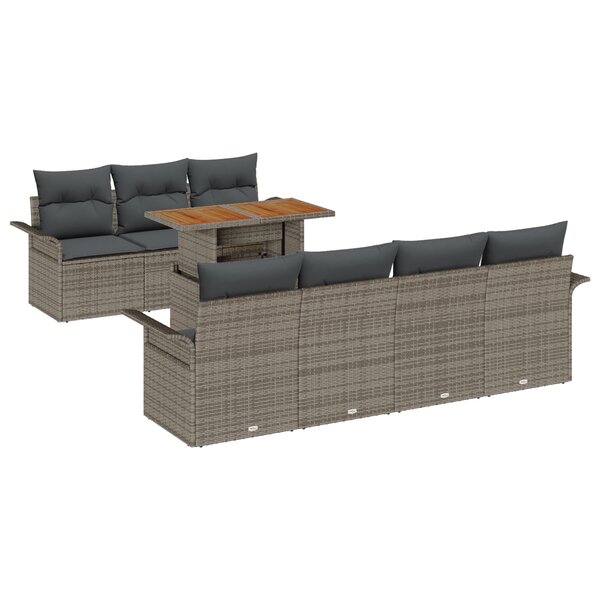 vidaXL Ensemble de canapé de jardin 8 pièces avec coussins gris en poly rotin et acacia