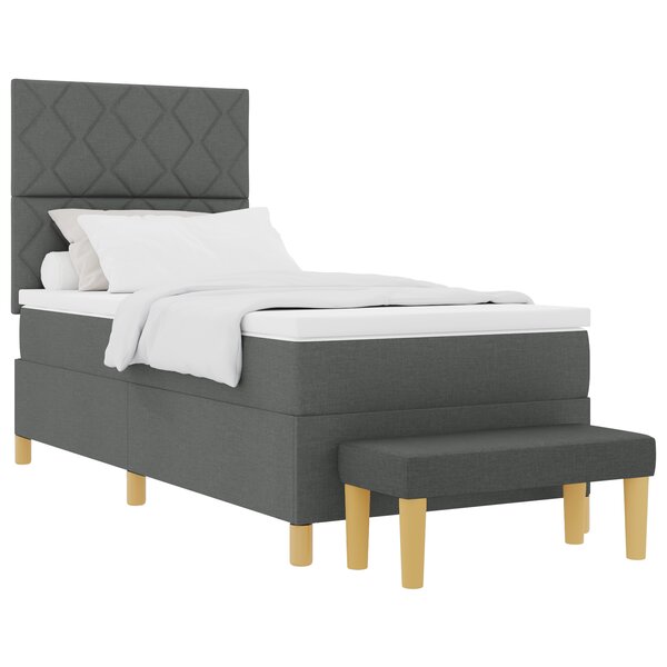 vidaXL Lit à Ressort avec Matelas & Banc Gris Foncé 100x200 cm Tissu