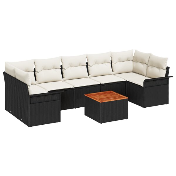 vidaXL Ensemble de Canapés de Jardin 8 Pièces avec Coussins Noir Poly Rattan Acacia