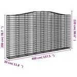 vidaXL Paniers à gabions arqués 3 Pièces 400x30x200/220 cm Fer galvanisé
