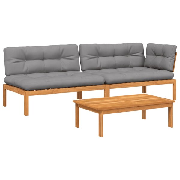 vidaXL Salon palette de jardin avec coussins 3Pièces bois d'acacia massif