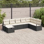 Ensemble de Canapé de Jardin 8 Pièces avec Coussins Noir en Poly Rattan