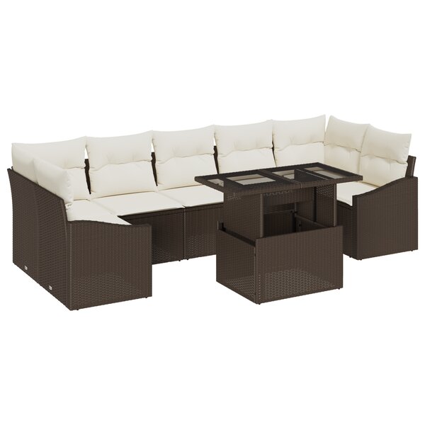 vidaXL Ensemble de Canapés de Jardin 8 Pièces avec Coussins en Poly Rattan Marron