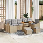 Ensemble de Canapé de Jardin 10 Pièces avec Coussins Beige Poly Rattan Acacia