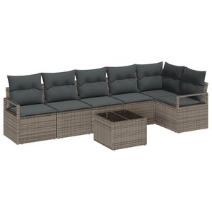 Ensemble de canapé de jardin 6 pièces avec coussins noir poly rattan