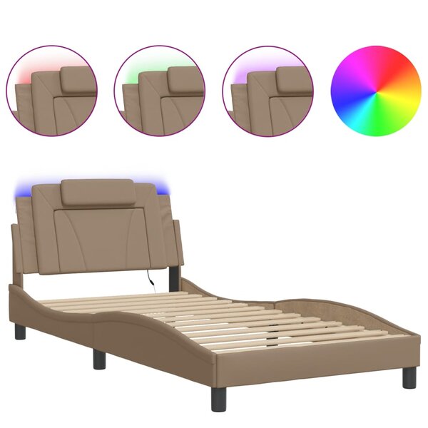 vidaXL Cadre de lit avec lumières LED cappuccino 100x200 cm similicuir