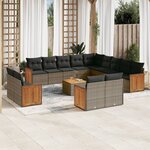 vidaXL Salon de jardin avec coussins 14 Pièces gris résine tressée