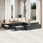Ensemble Canapés de Jardin vidaXL 13 Pièces avec Coussins Noir Poly Rattan Acacia