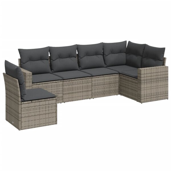 vidaXL Salon de jardin 6 Pièces avec coussins gris résine tressée