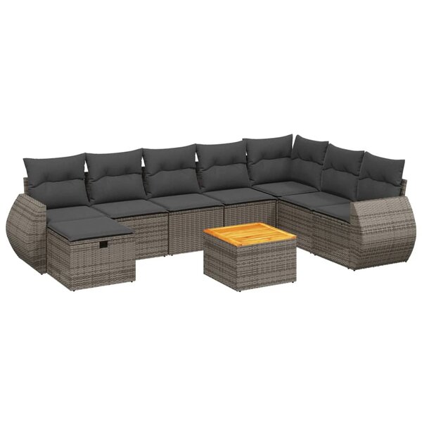vidaXL Salon de jardin 9 Pièces avec coussins gris résine tressée