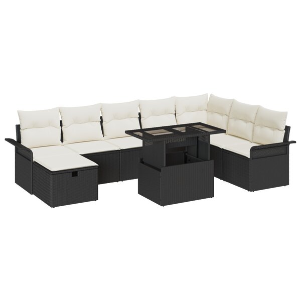 vidaXL Ensemble de canapé de jardin de 9 pièces avec coussins noir en rotin synthétique