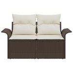 Canapé de jardin 2 places vidaXL avec coussins en poly rattan brun