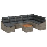 vidaXL Ensemble de canapés de jardin 9 pièces avec coussins gris en poly rattan