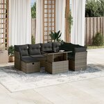 vidaXL Salon de jardin 8 Pièces avec coussins gris résine tressée