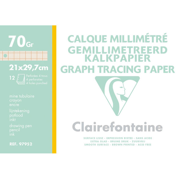 Pochette calque millimétré bistre A4 12F 70/75g CLAIREFONTAINE