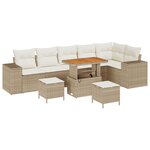 Ensemble de Canapé de Jardin 9 Pièces avec Coussins Beige Poly Rattan Acacia