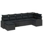 vidaXL Ensemble de canapé de jardin 7 pièces avec coussins en poly rattan noir