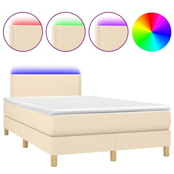 vidaXL Sommier à lattes de lit avec matelas LED Crème 120x200 cm Tissu