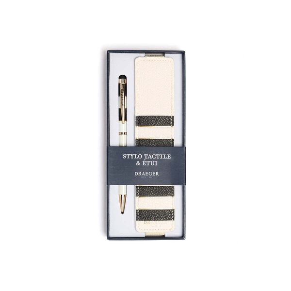 Stylo Tactile avec Etui Office Chic - Plusieurs Motifs - Rayures Noir - Draeger