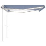 vidaXL Auvent automatique capteur de vent LED 4 5x3 5 m Bleu et blanc