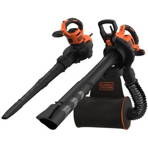 BLACK+DECKER - Aspirateur, Souffleur, Broyeur de feuilles filaire 3000W - BEBLV300-QS – Livré avec tuyau flexible et sac a dos 72L