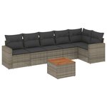 vidaXL Salon de jardin avec coussins 7 Pièces gris résine tressée