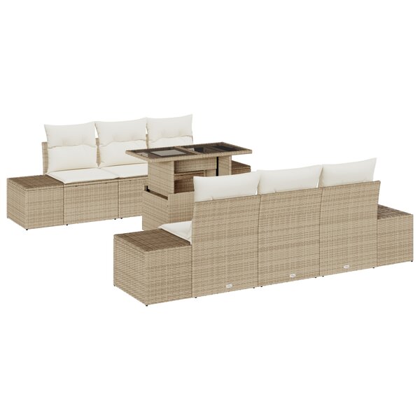 vidaXL Ensemble de Canapé de Jardin de 7 Pièces avec Coussins Beige poly rotin