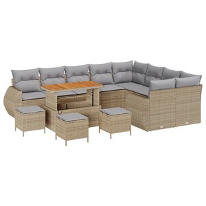 vidaXL Ensemble de Canapés de Jardin 13 Pièces avec Coussins Beige Rotin Poly Acacia