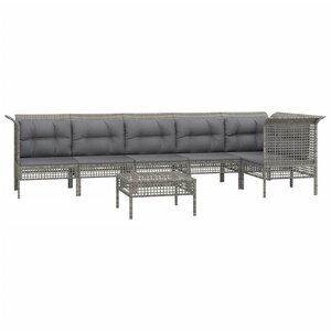 Salon de jardin meuble d'extérieur ensemble de mobilier 7 pièces avec coussins gris résine tressée 02_0017238