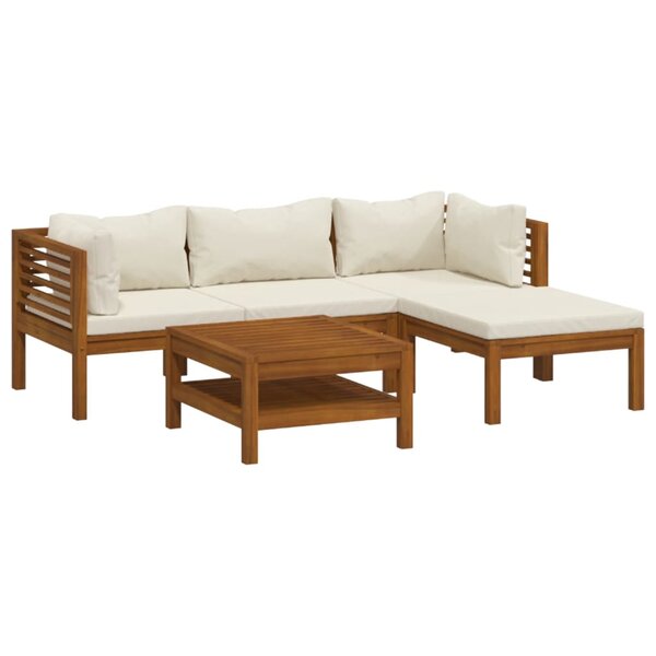 vidaXL Salon de jardin 5 Pièces avec coussin crème Bois d'acacia solide